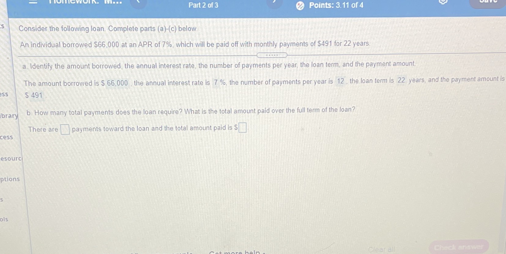 Part 2 of 3 Points: 3.11 of 4 Consider the