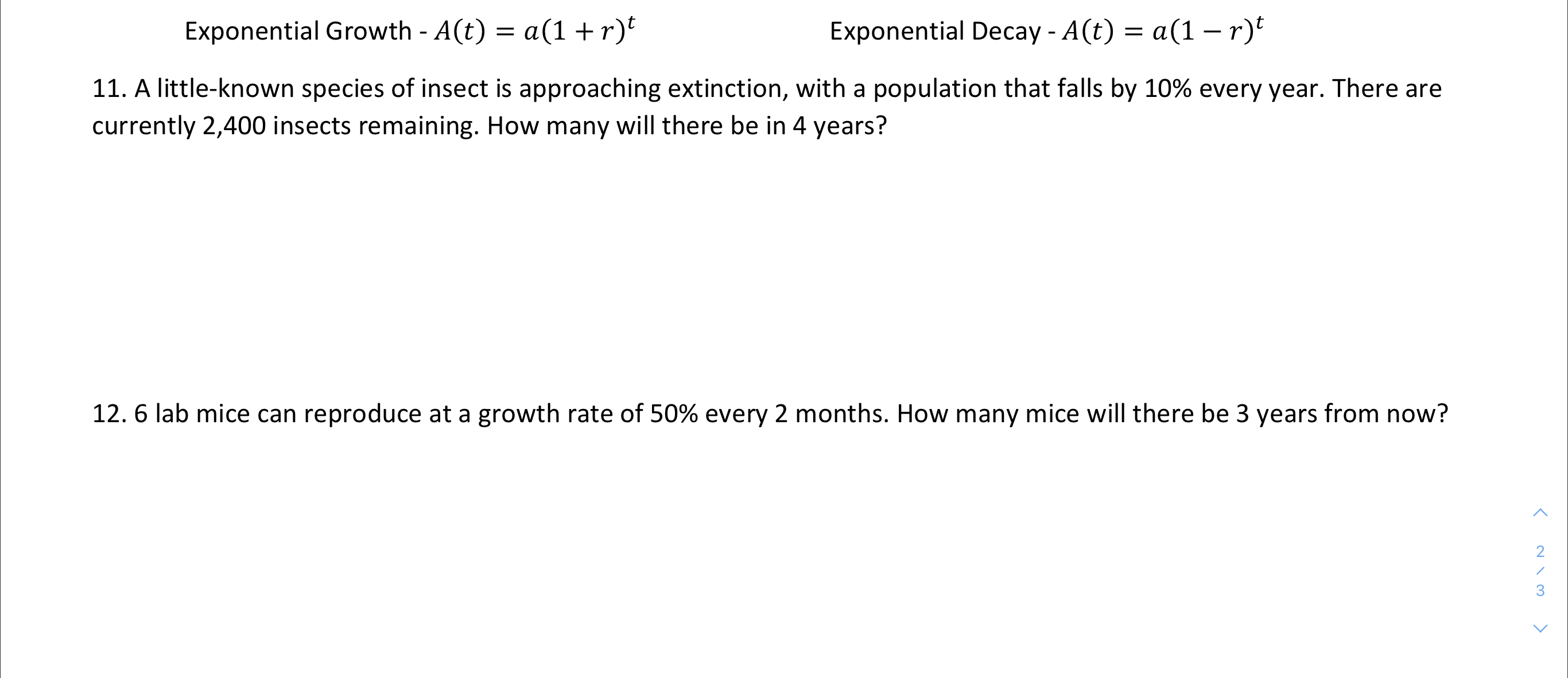 Exponential Growth - A(t) = a(1 + 7')t