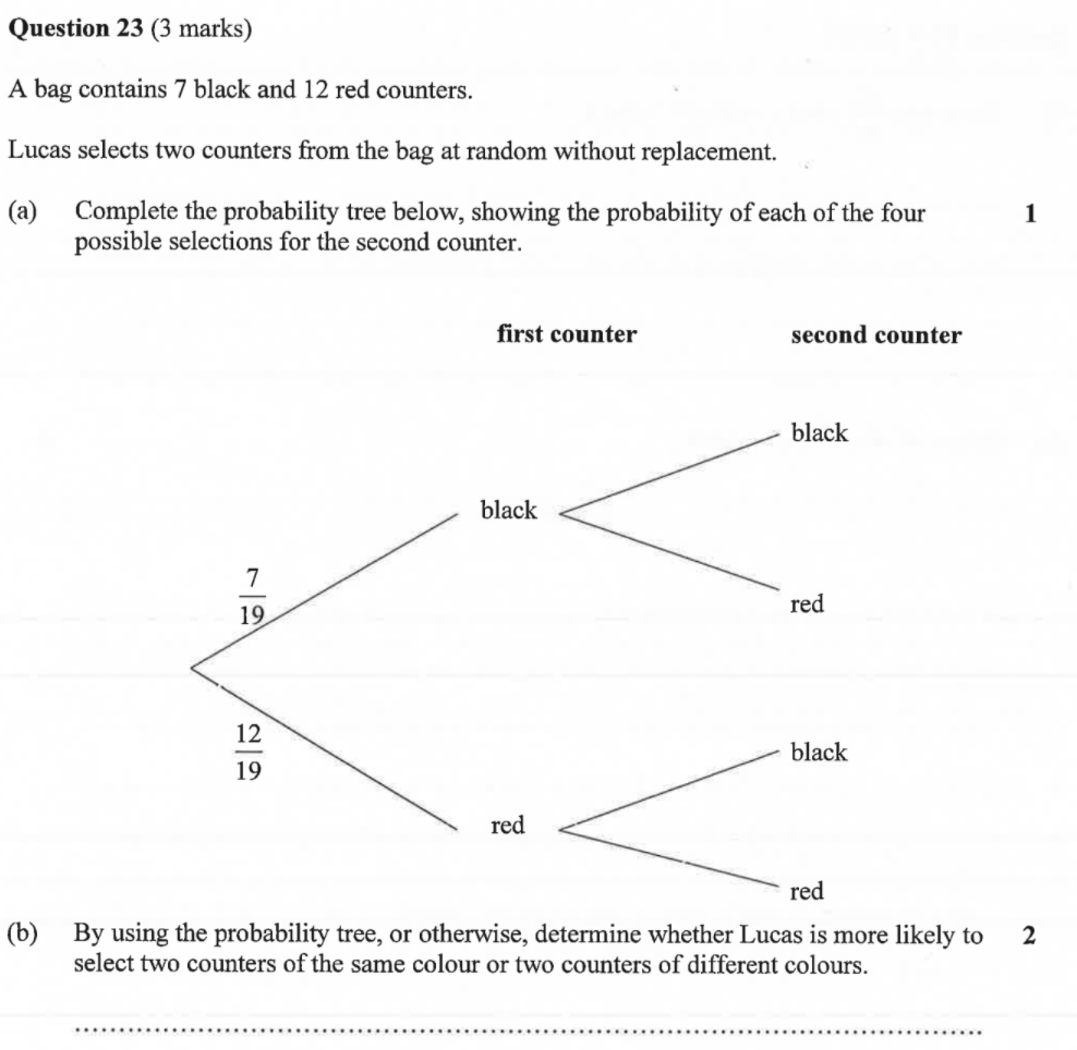 Question 23 (3 marks) A bag contains 7 black and