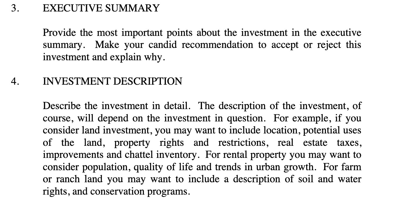 EXECUTIVE SUMNIARY Provide the most important