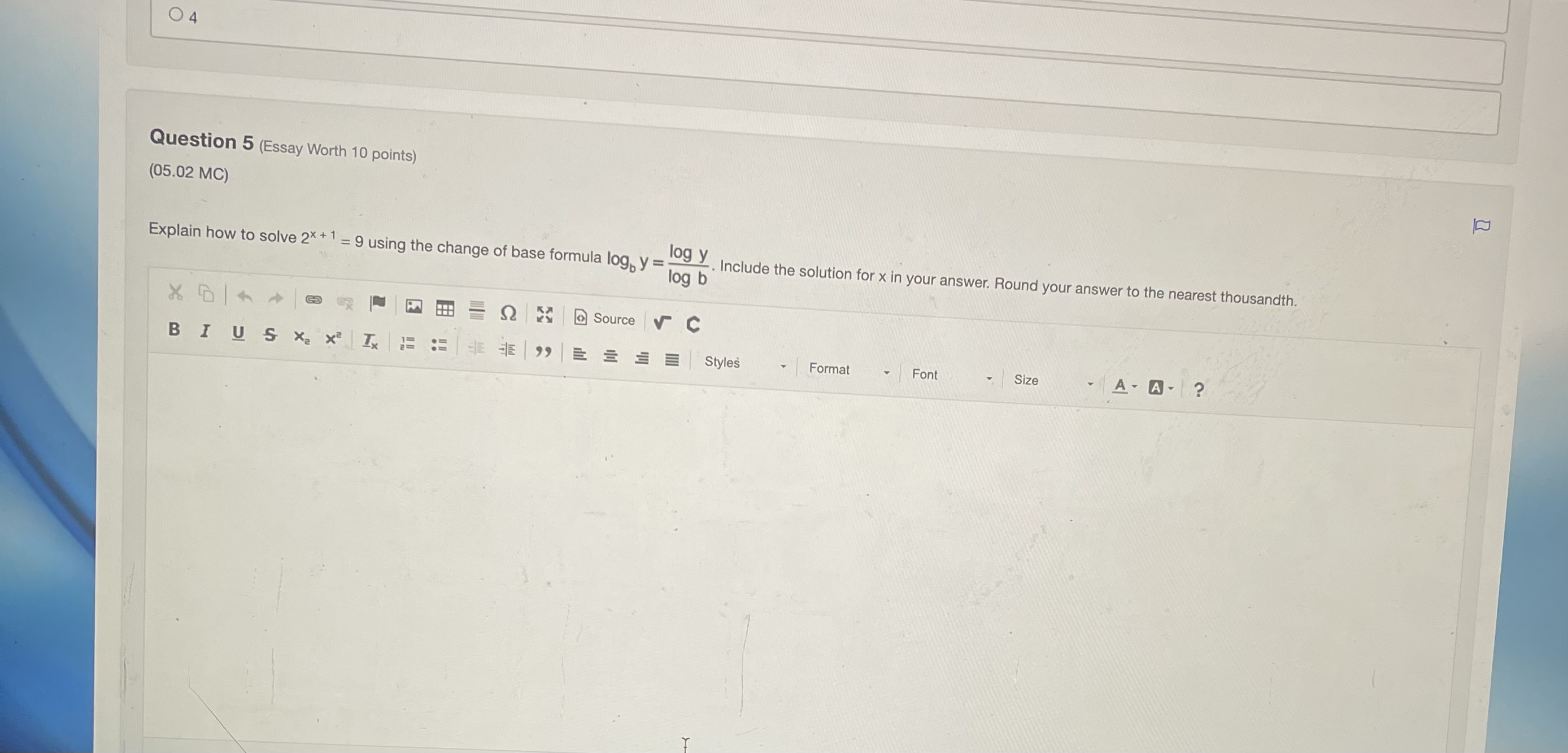 0 4 Question 5 (Essay Worth 10 points) (05.02 MC)