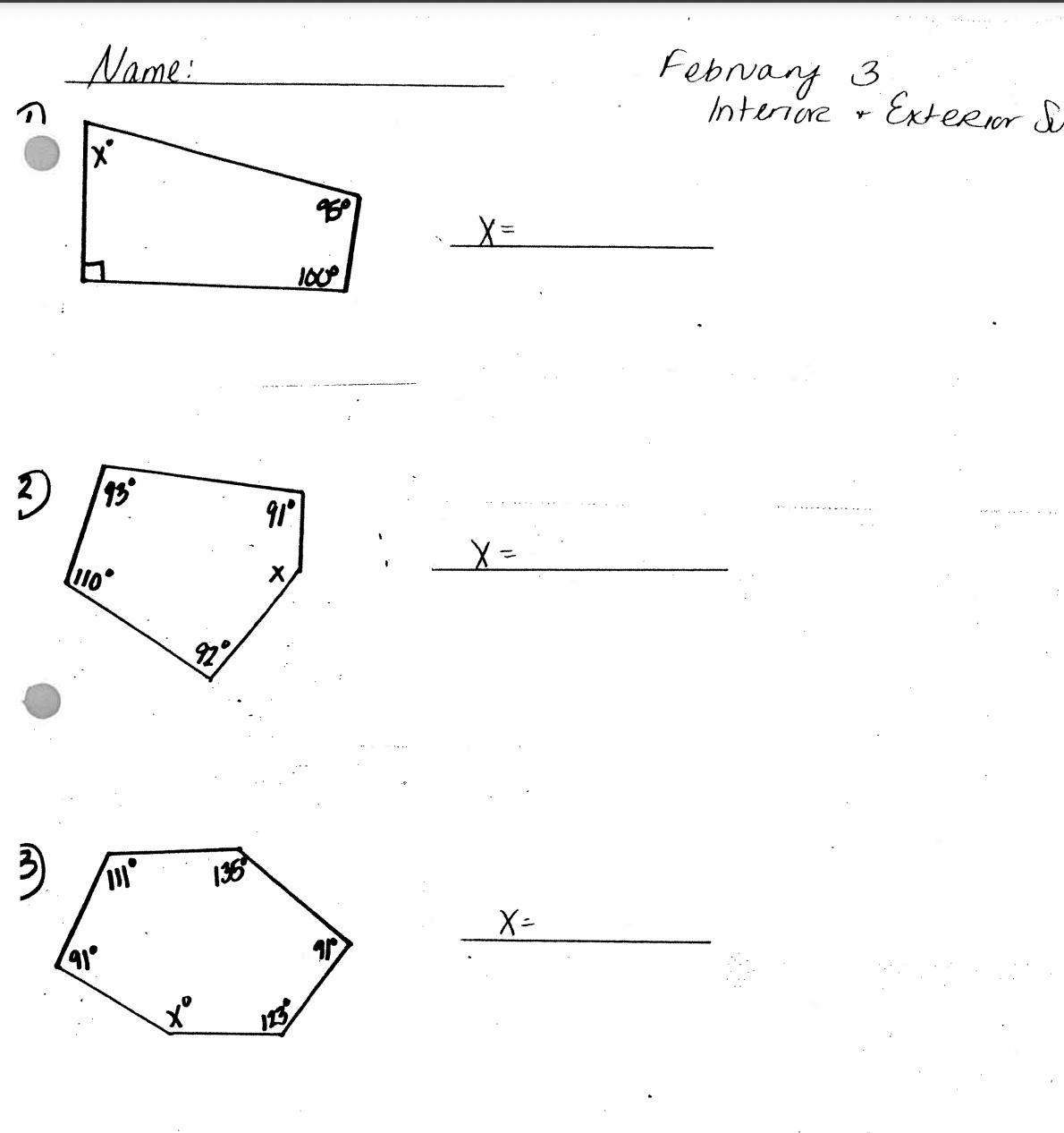 Name: February 3 Interior + Exterior & X 950 X =
