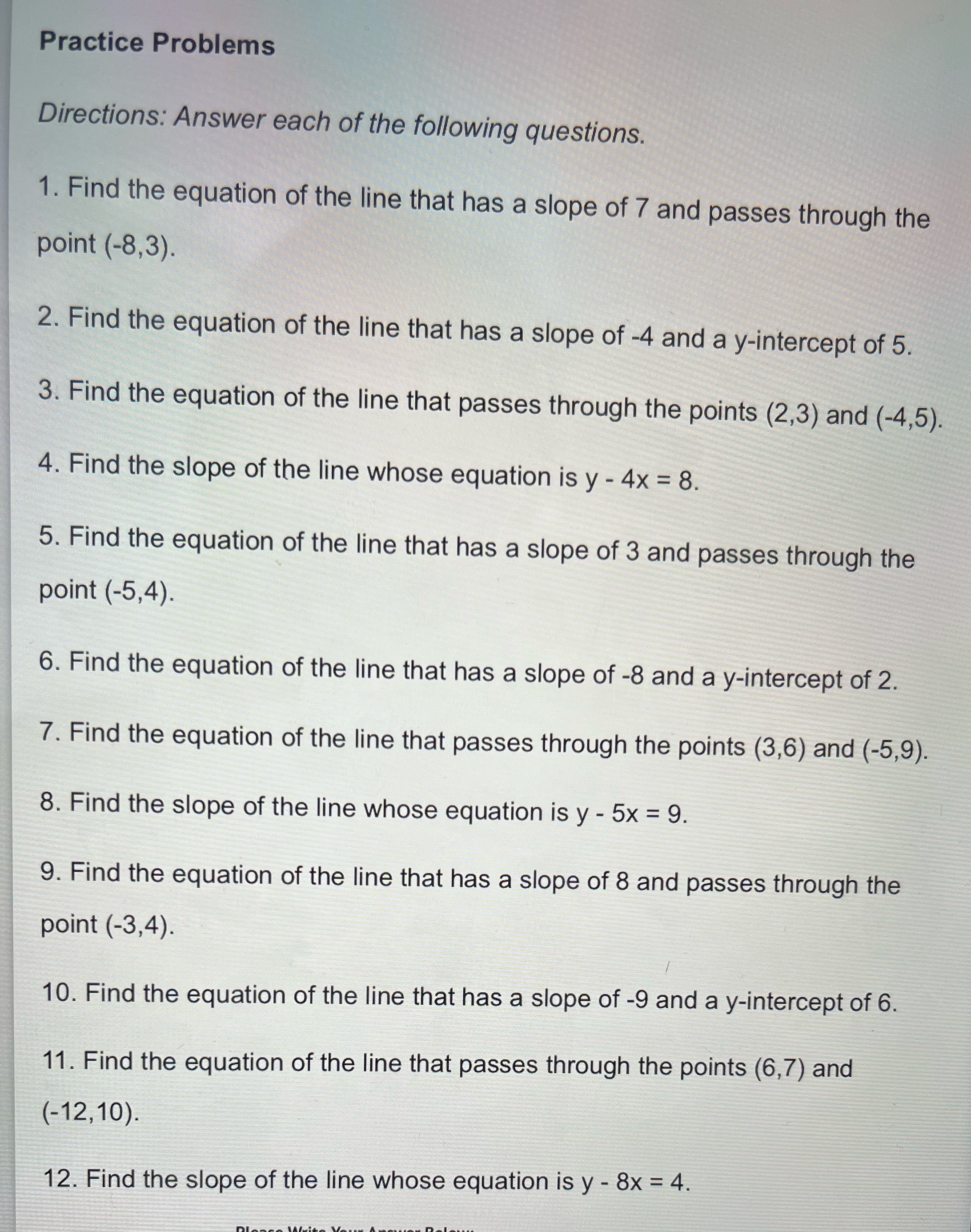 unit 13: Slope 3 MCR Practice Problems