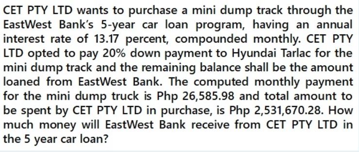 CET PTY LTD wants to purchase a mini dump track