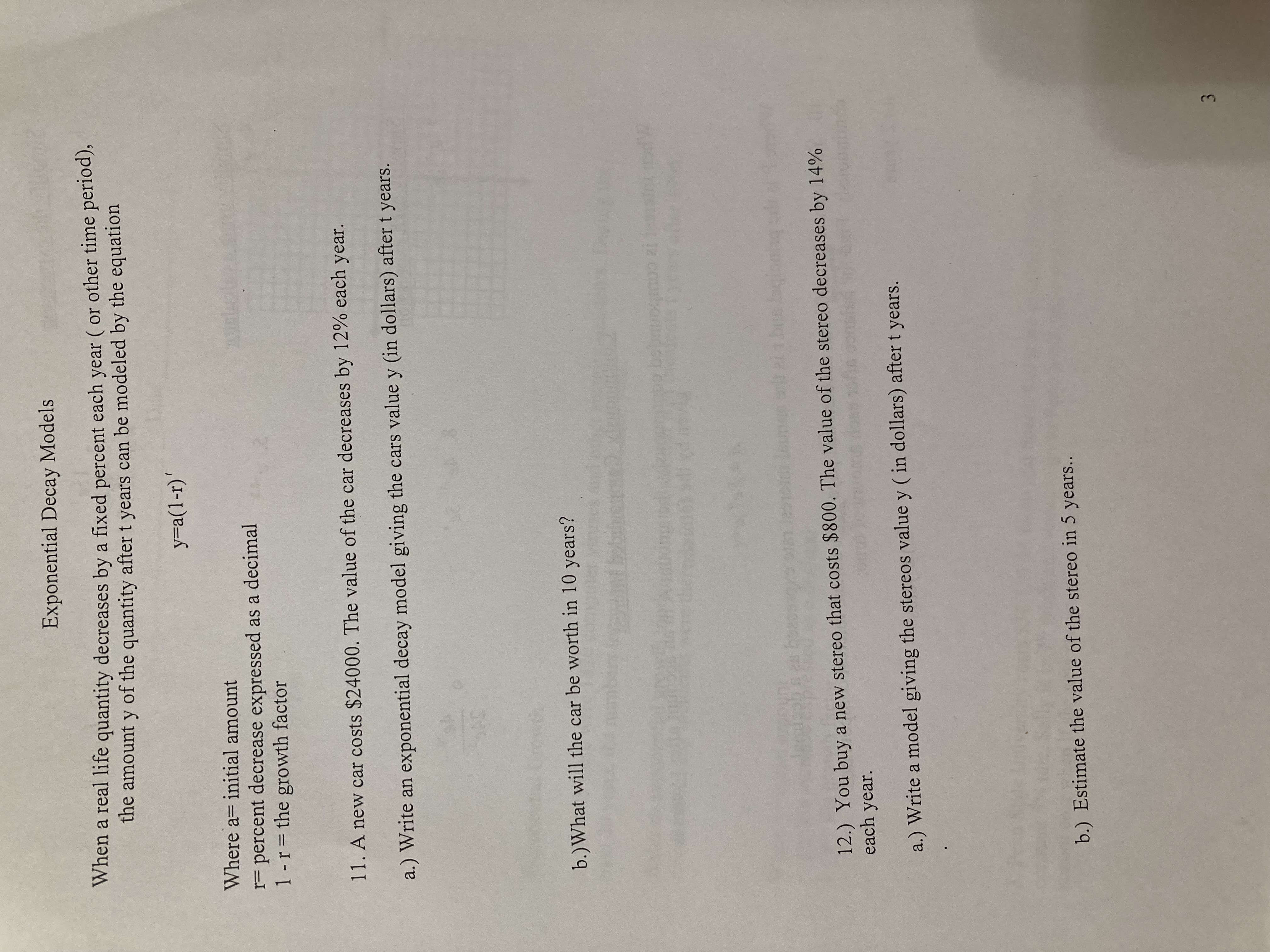 Exponential Decay Models When a real life