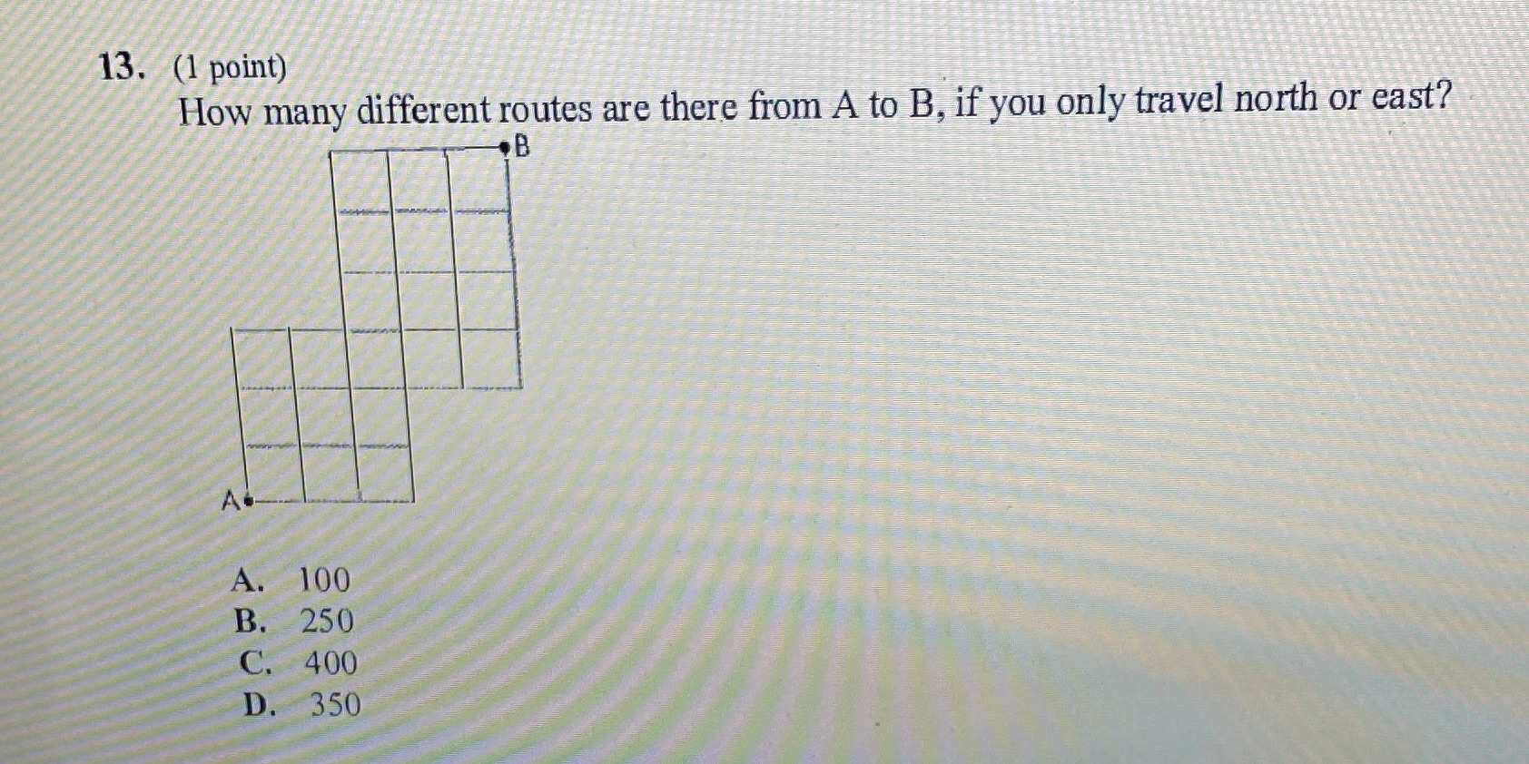 13. (1 point) How many different routes are there