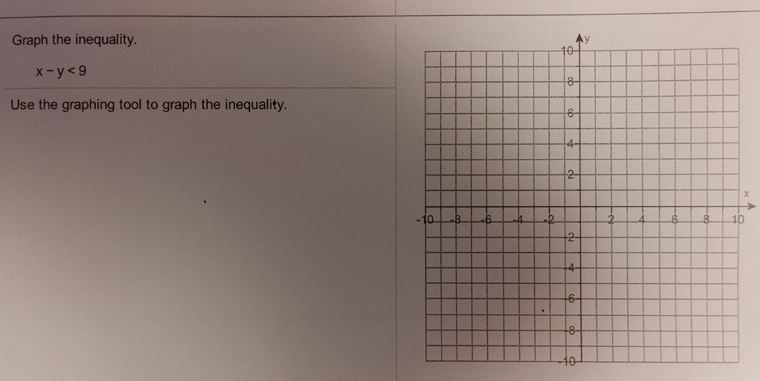 please solve Graph the inequality. x-y <9 Ay Use