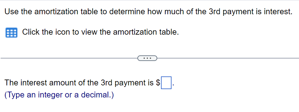 Question 3 Use the amortization table to