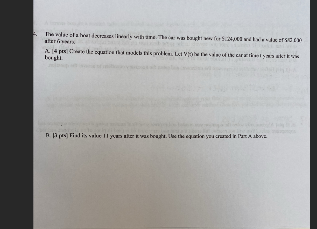 4. The value of a boat decreases linearly with