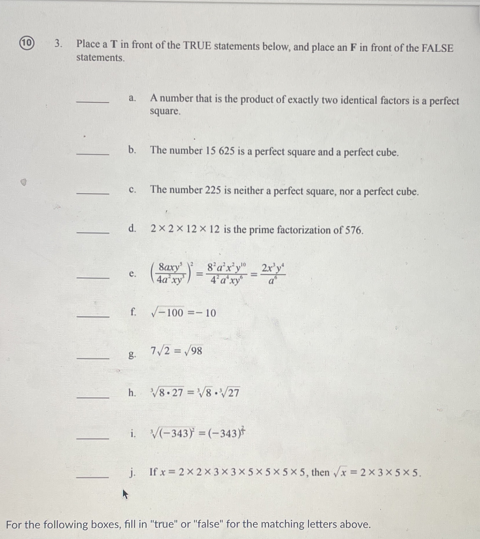10 3. Place a T in front of the TRUE statements