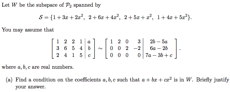 Let W be the subspace of P2 spanned by S = {1+3x