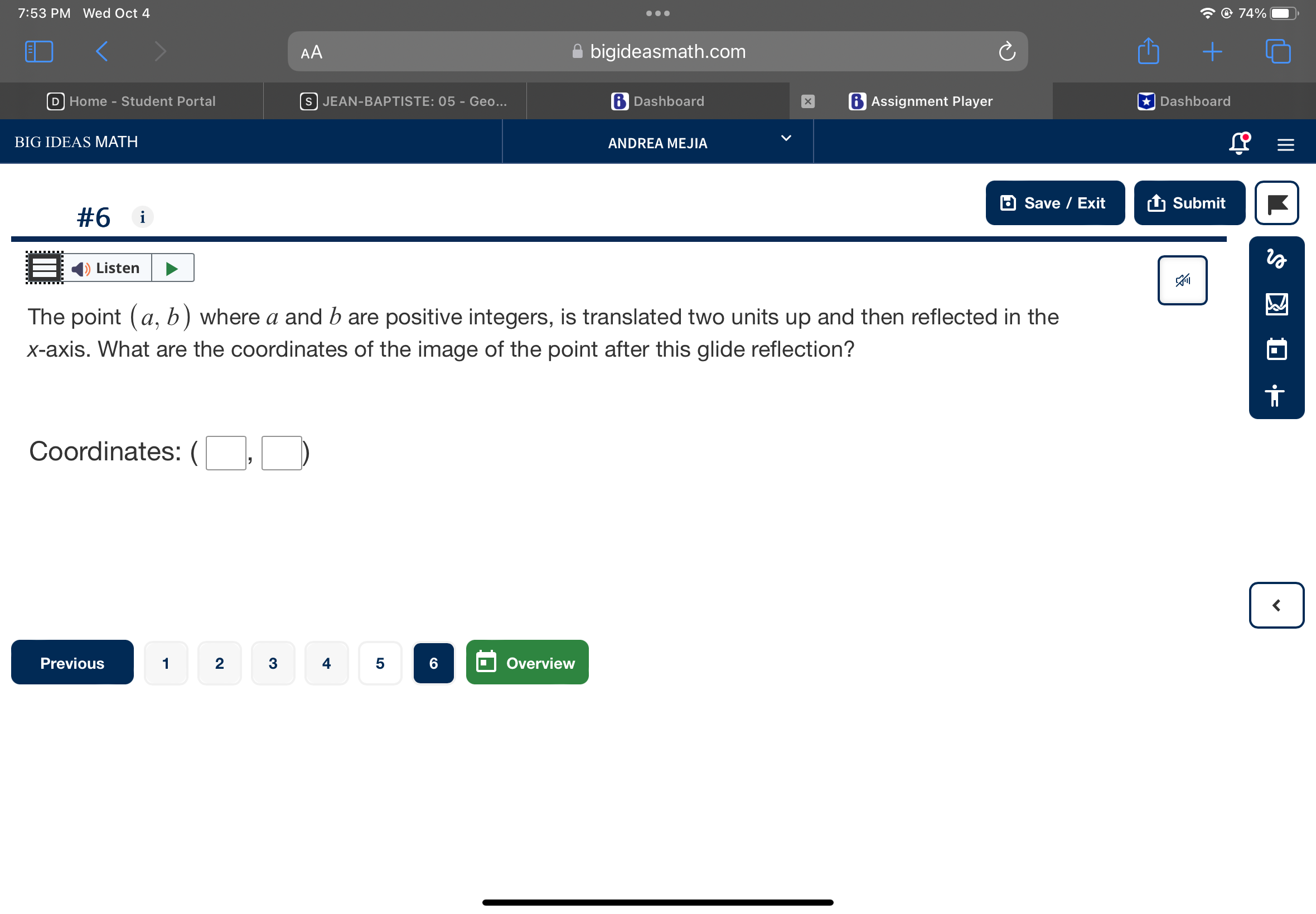 7:53 PM Wed Oct 4 74% < AA bigideasmath.com C + @