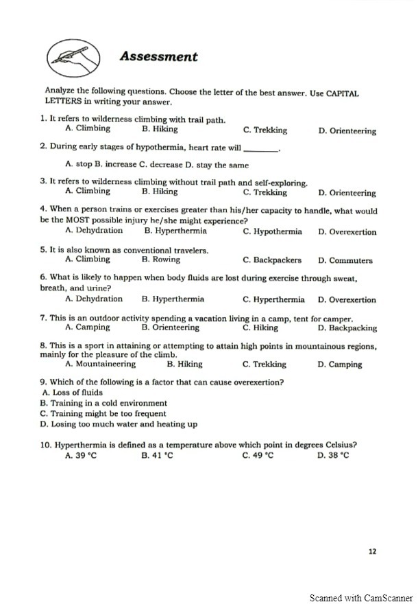 Assessment Analyze the following questions.