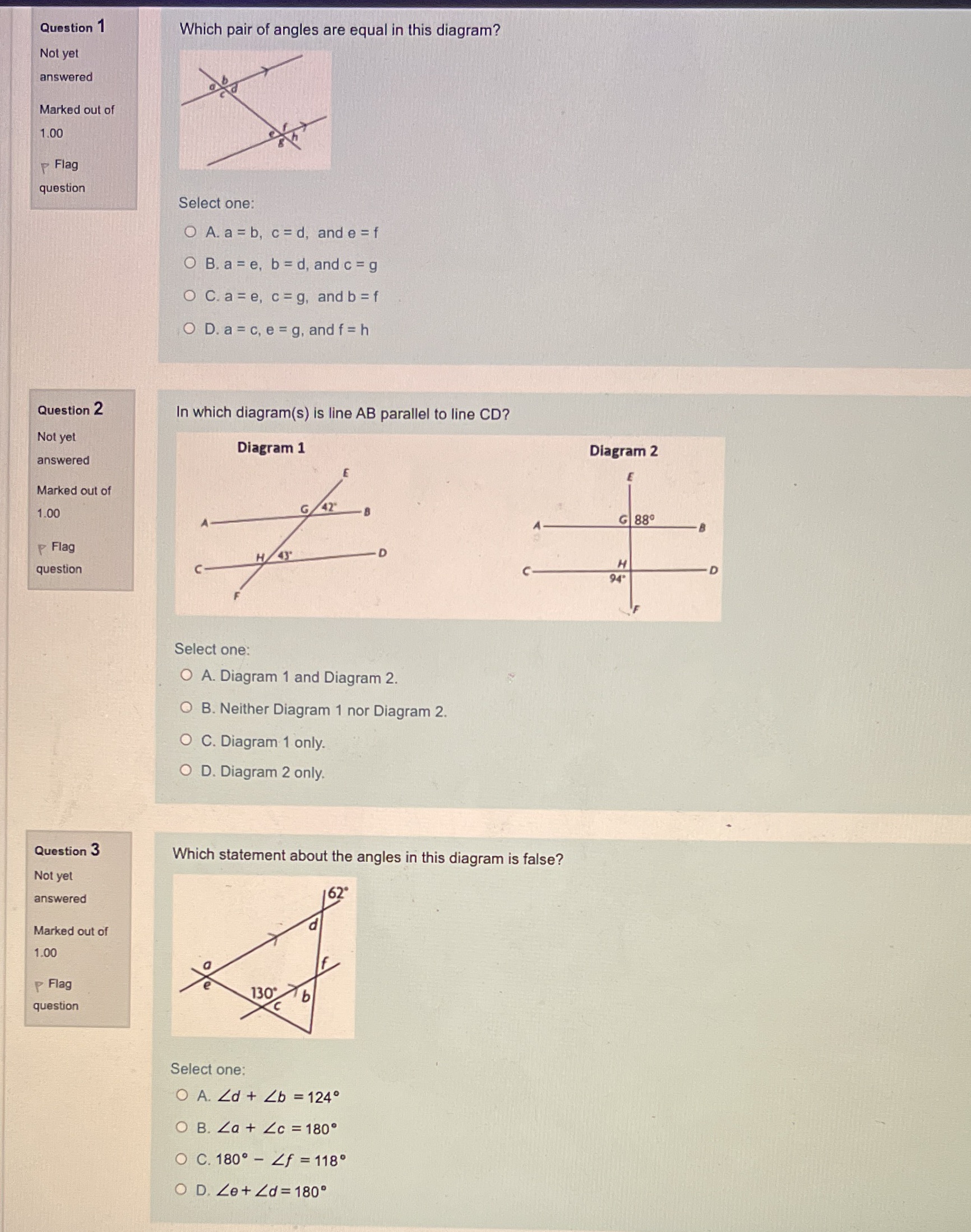 Question 1 Which pair of angles are equal in this