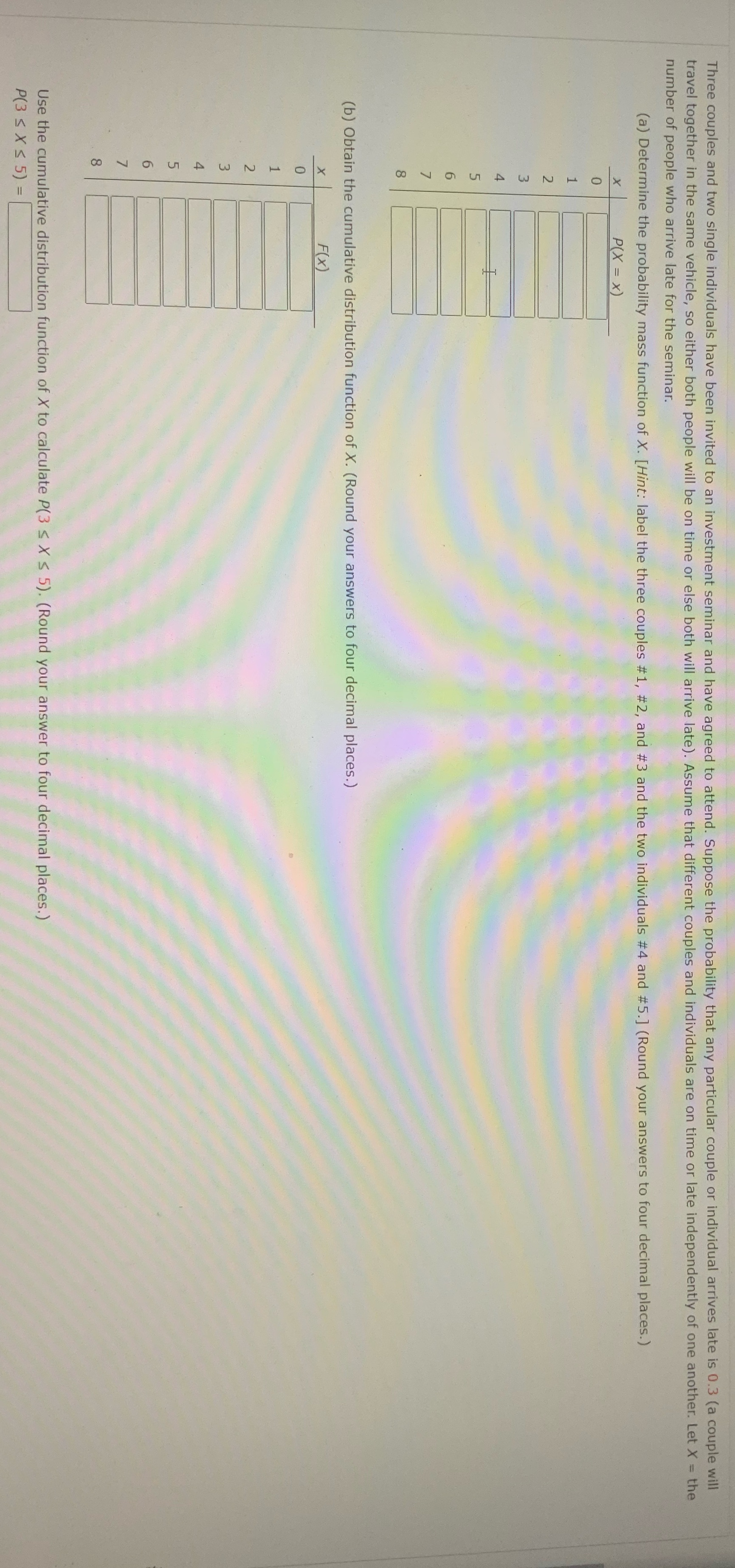 Three couples and two single individuals have