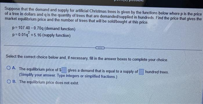 Suppose that the demand and supply for artificial