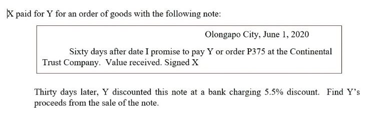 [X paid for Y for an order of goods with the