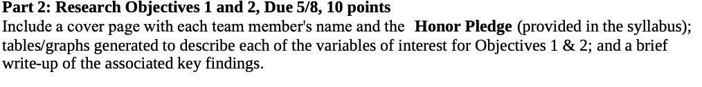 Part 2: Research Objectives 1 and 2, Due 5'8, 10