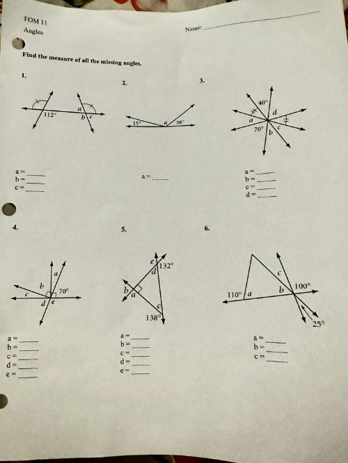 FOM II Angles Name: Find the measure of all the