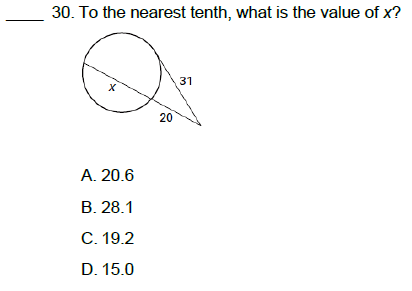 30. To the nearest tenth, what is the value of x?
