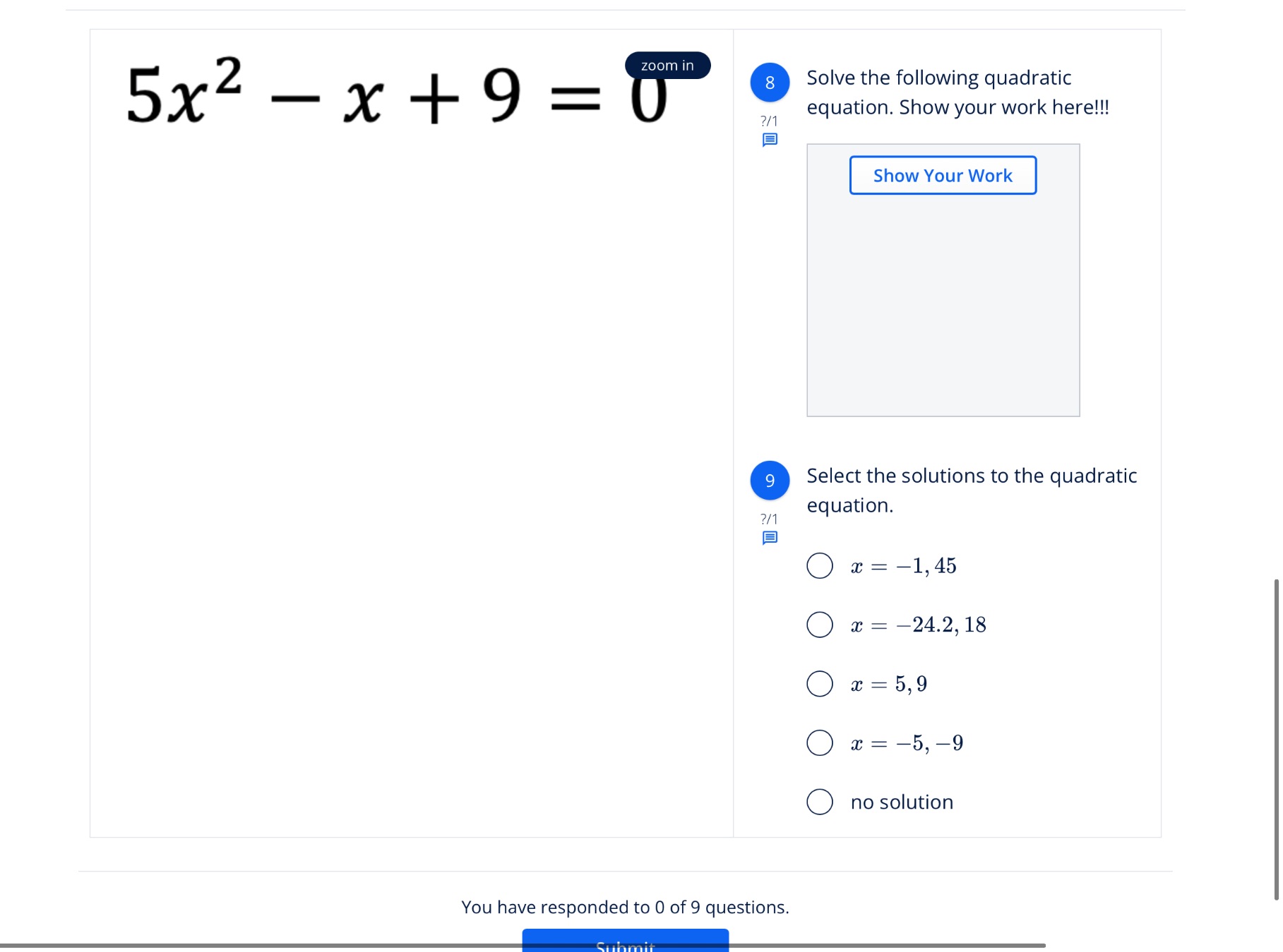 Help me please 2 o Solve the following quadratic