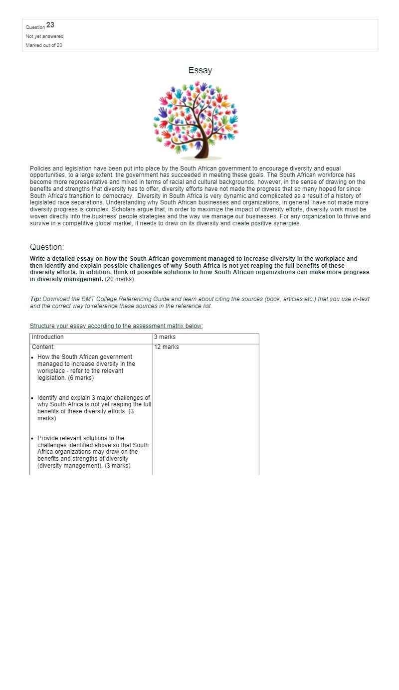 Question 23 Not yet answered Marked out of 20