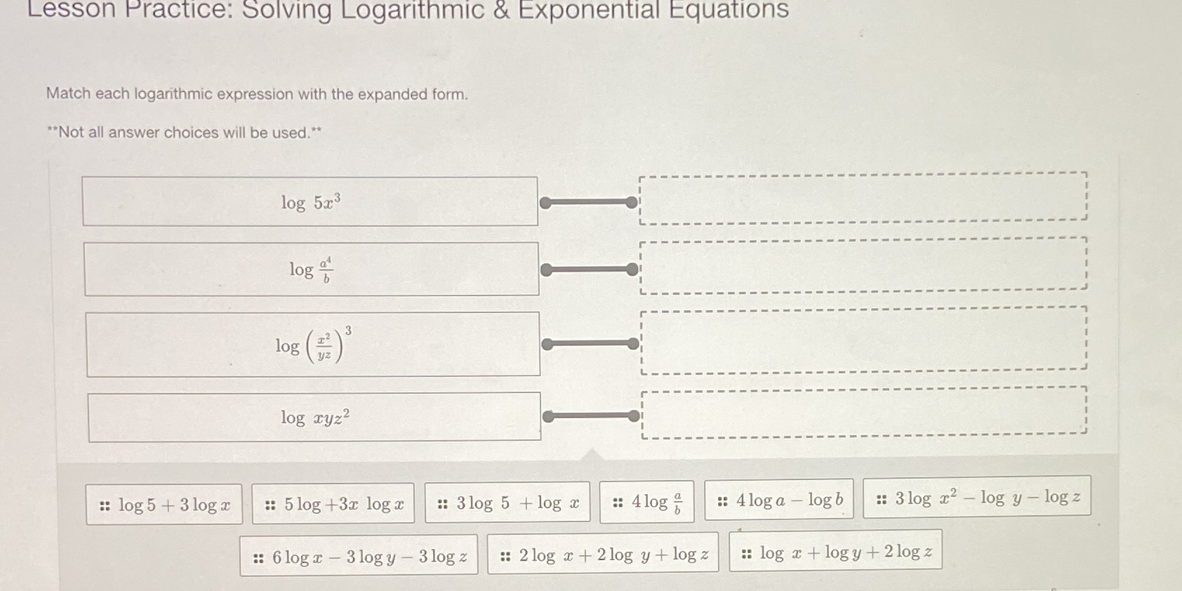Lesson Practice: Solving Logarithmic &