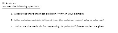 Ill. Analysis Answer the following questions: 1.