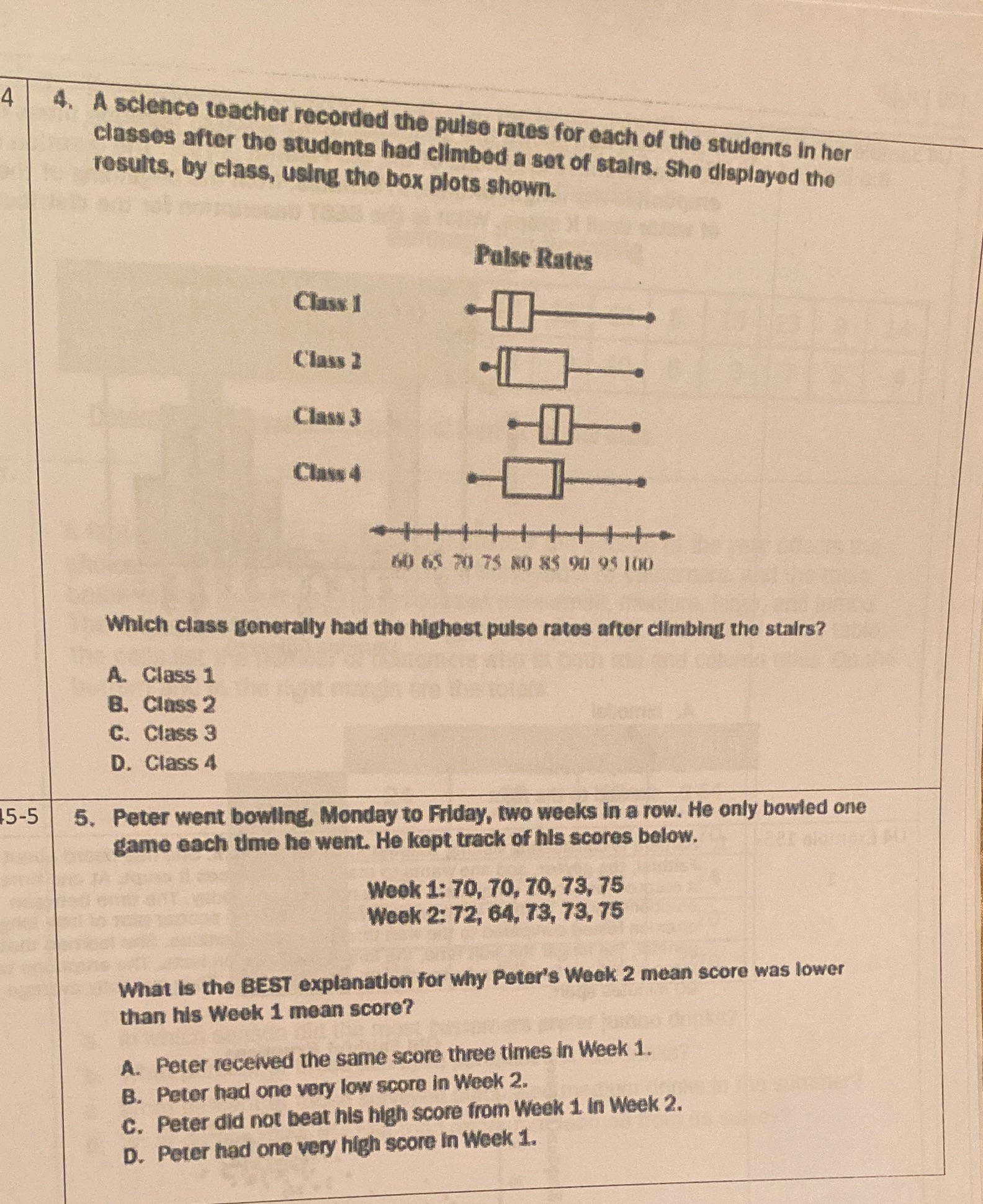 4 4. A science teacher recorded the pulse rates