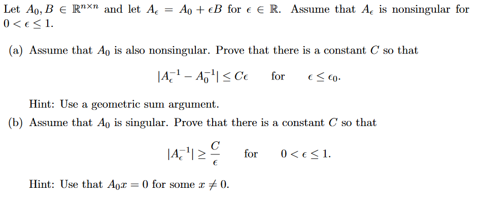 Given Problem - Let Ao, B E Roxn and let A = An +
