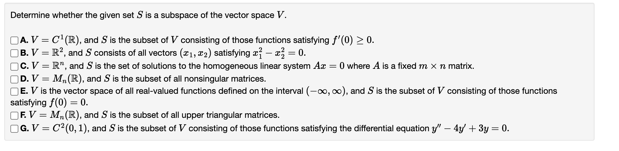 Determine whether the given set S is a subspace