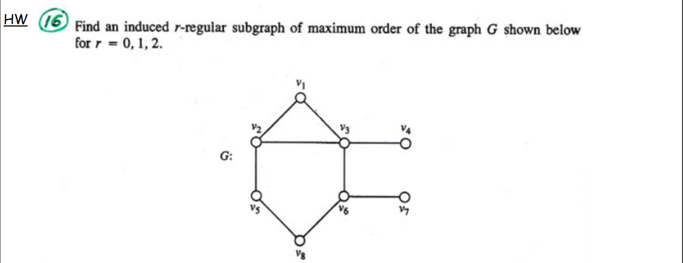 HW 16 Find an induced r-regular subgraph of