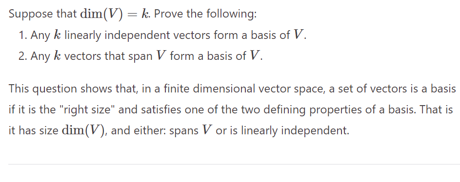 Suppose that dim(V) = k. Prove the following: 1.