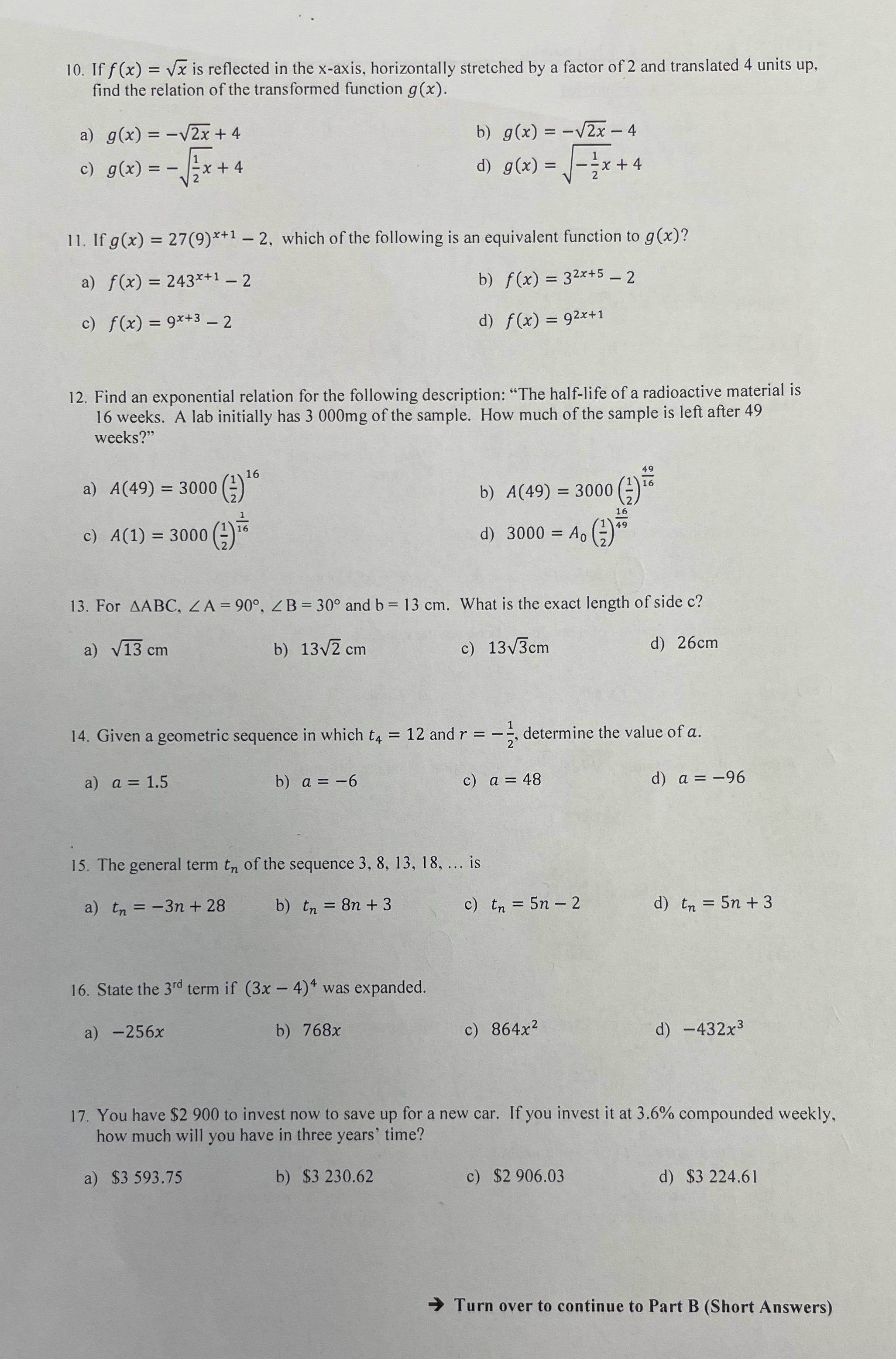 Please take a look at all thanks 10. If f(x) = Vx