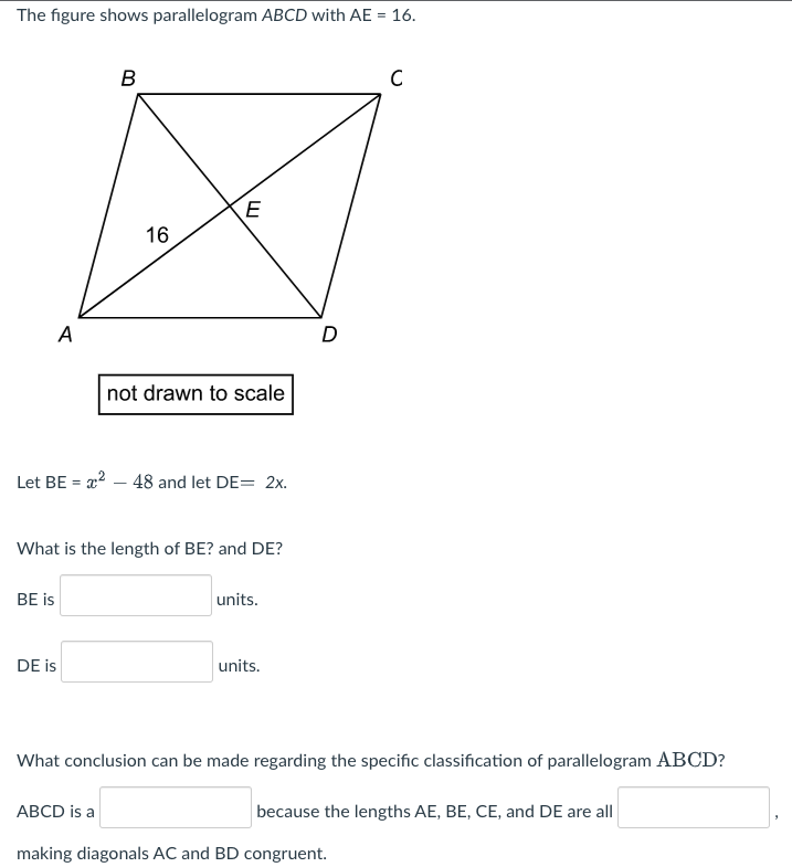 The figure shows parallelogram ABCD with AE = 16.