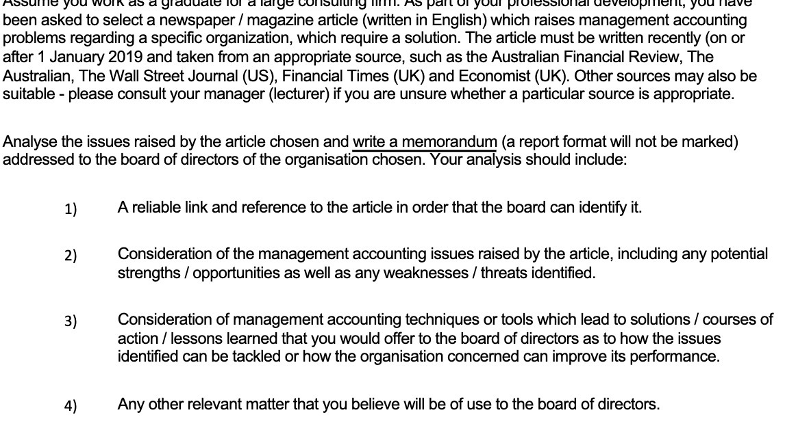 Assume you work as a graduate for a large