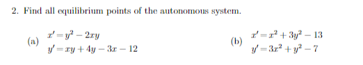2. Find all equilibrium points of the autonomous