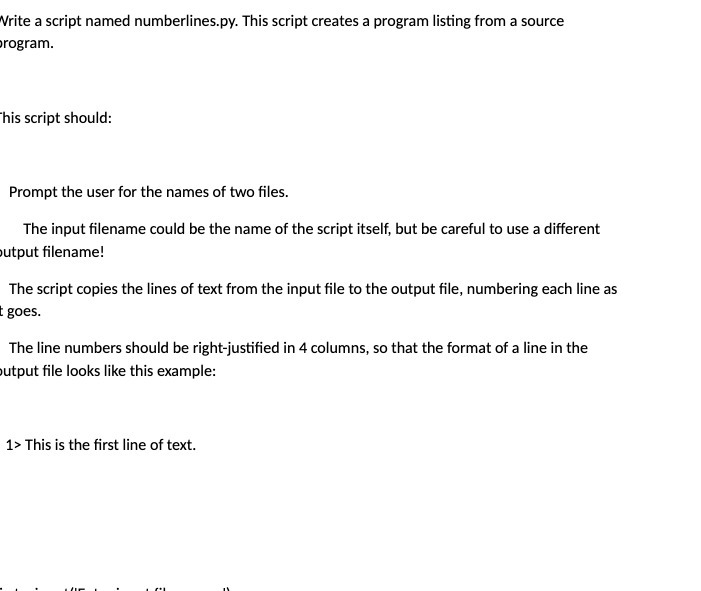 Write a script named numberlines.py. This script
