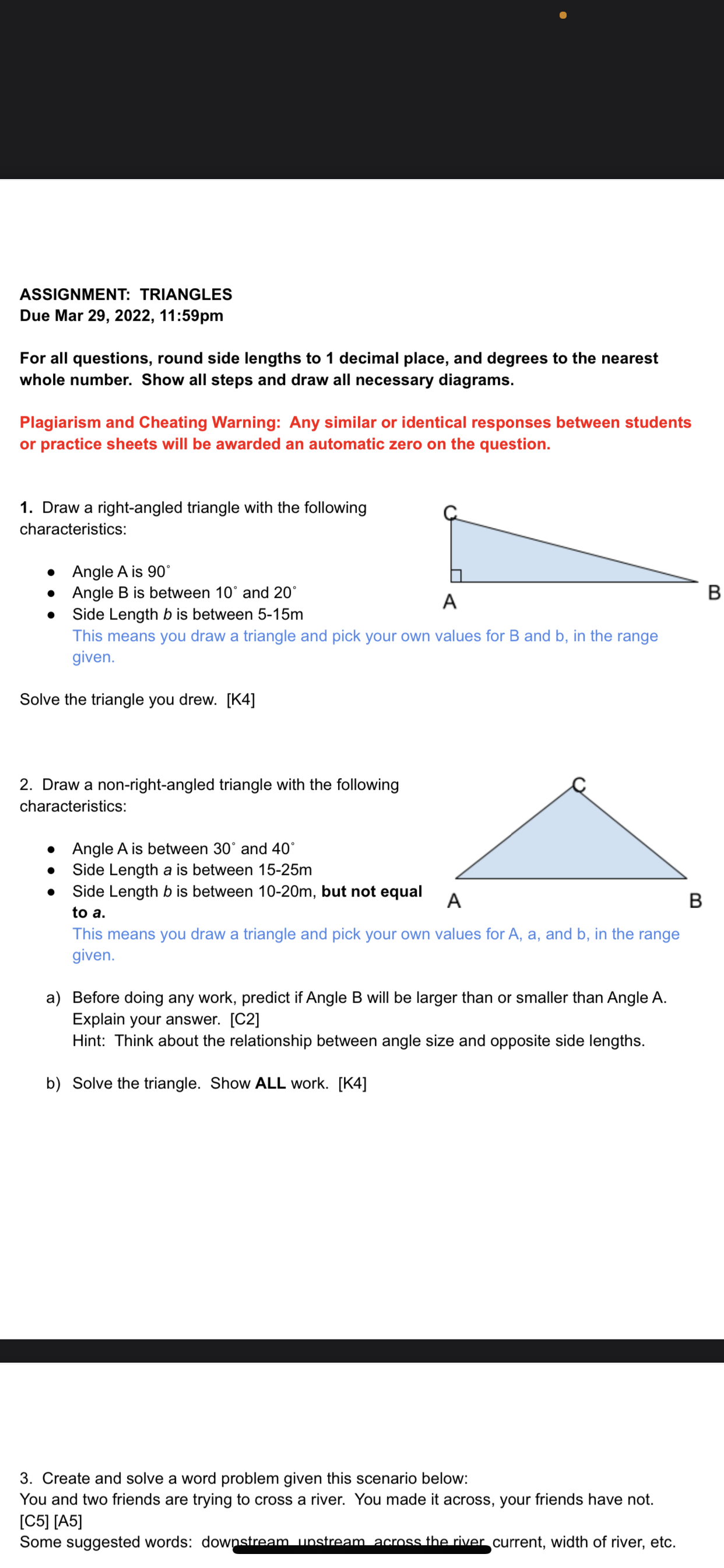 ASSIGNMENT: TRIANGLES Due Mar 29, 2022, 11:59pm