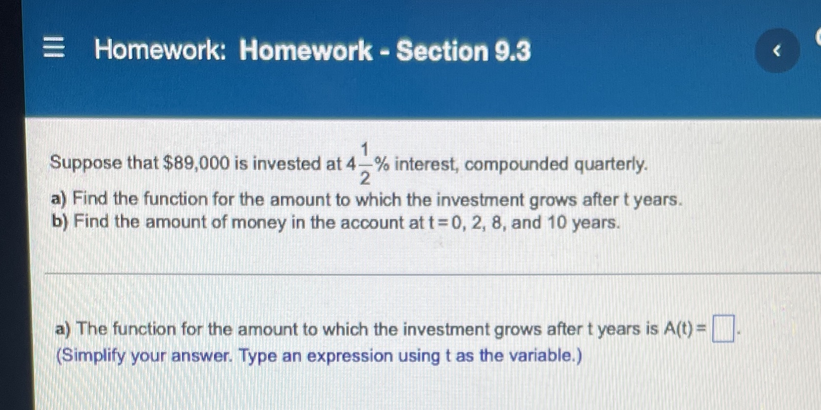 Homework: Homework - Section 9.3 Suppose that