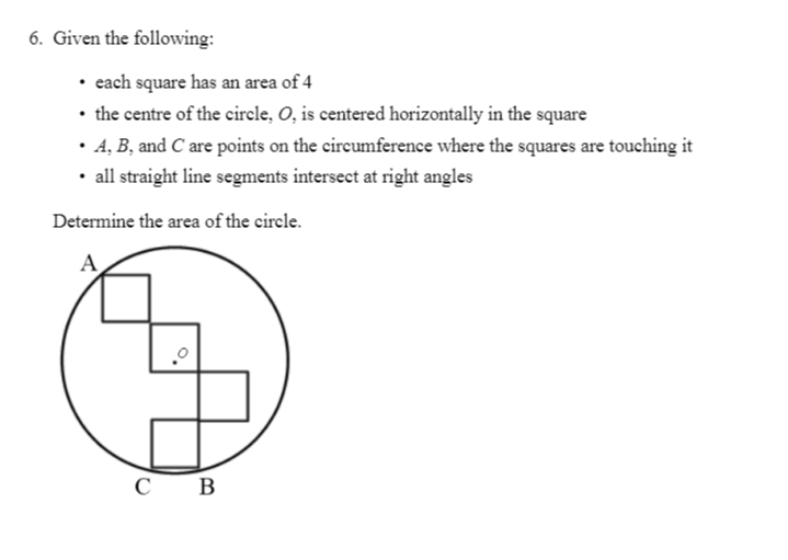 6. Given the following: . each square has an area