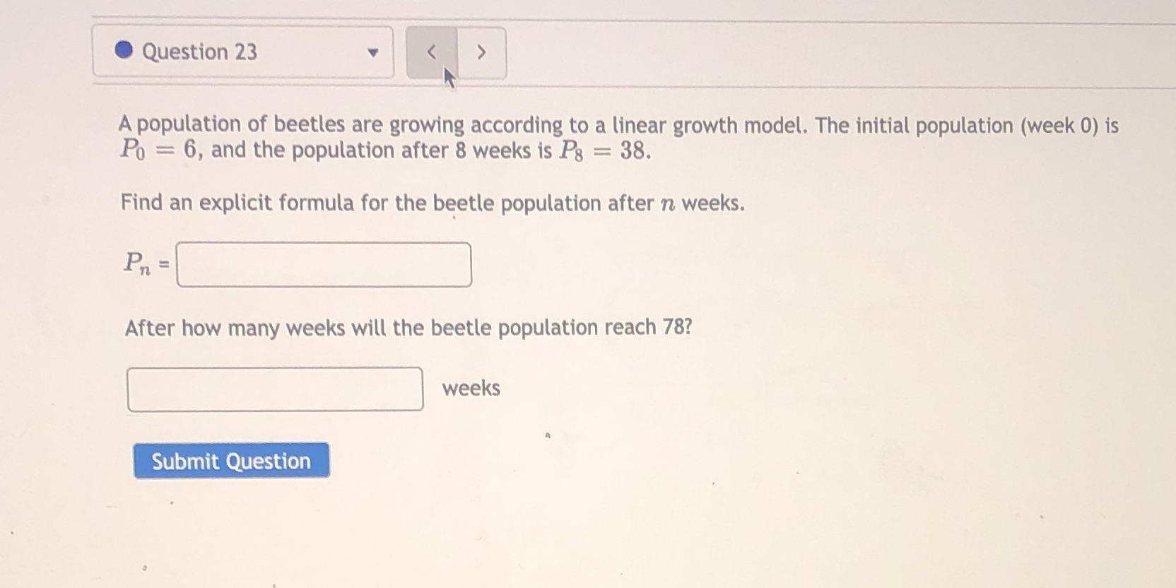 Question 23 A population of beetles are growing