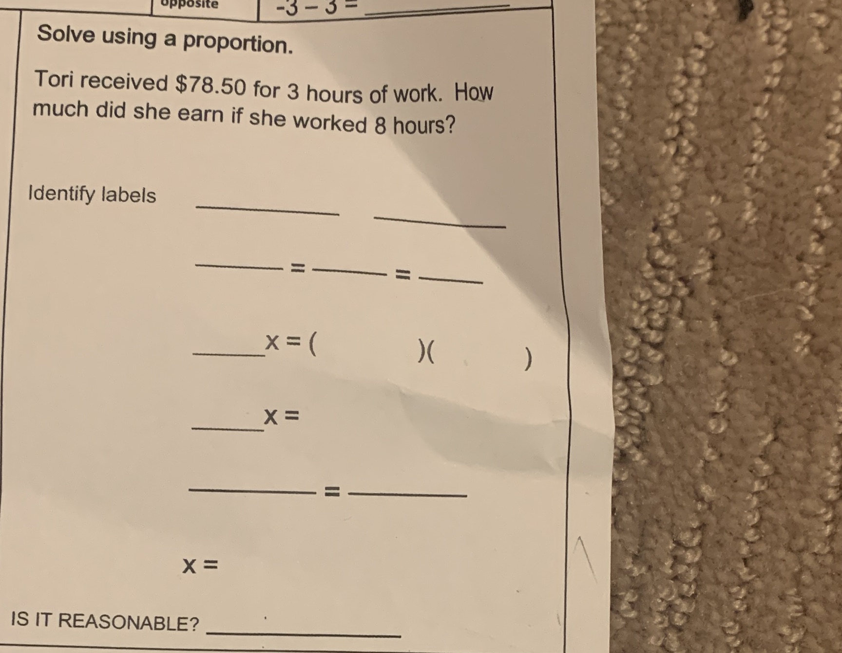 Solve using a proportion. Tori received $78.50