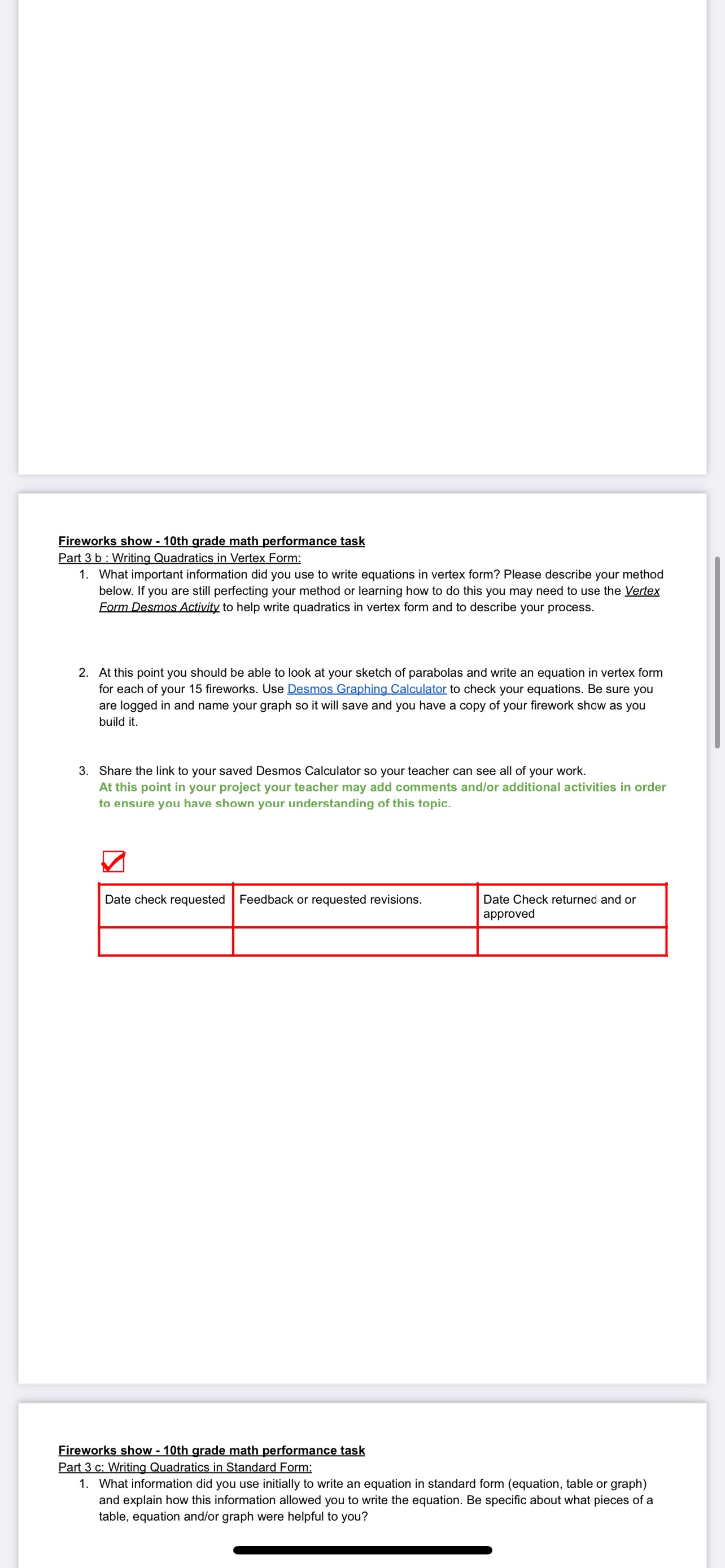 Fireworks show - 10th grade math performance task