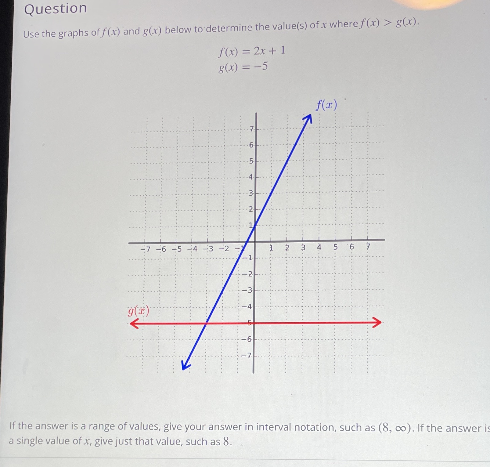 Question Use the graphs of f(x) and g(x) below to