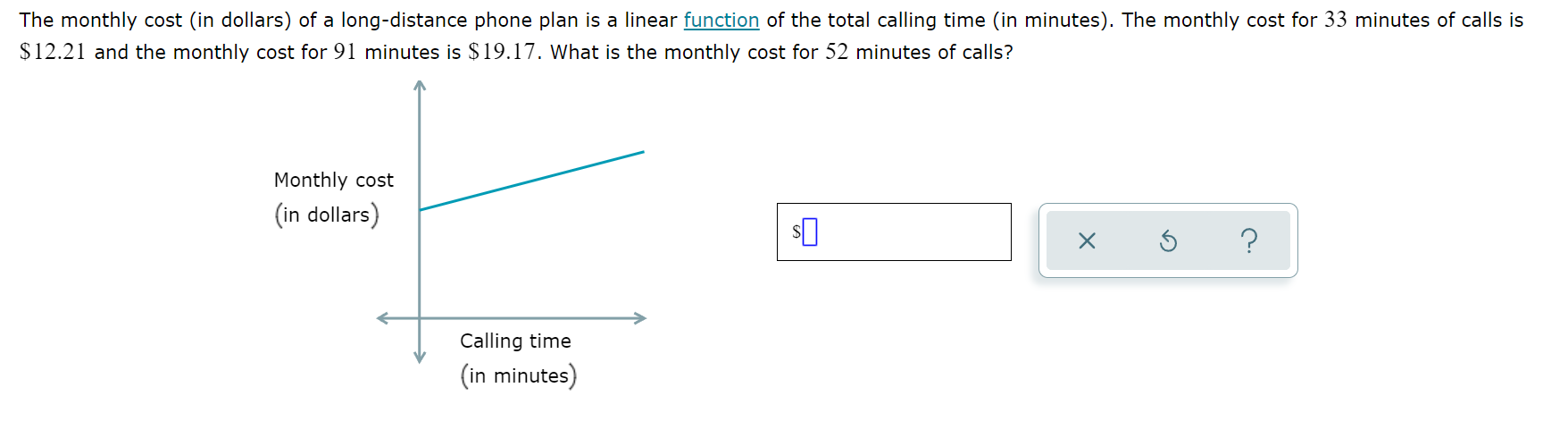 The monthly cost (in dollars) of a long-distance