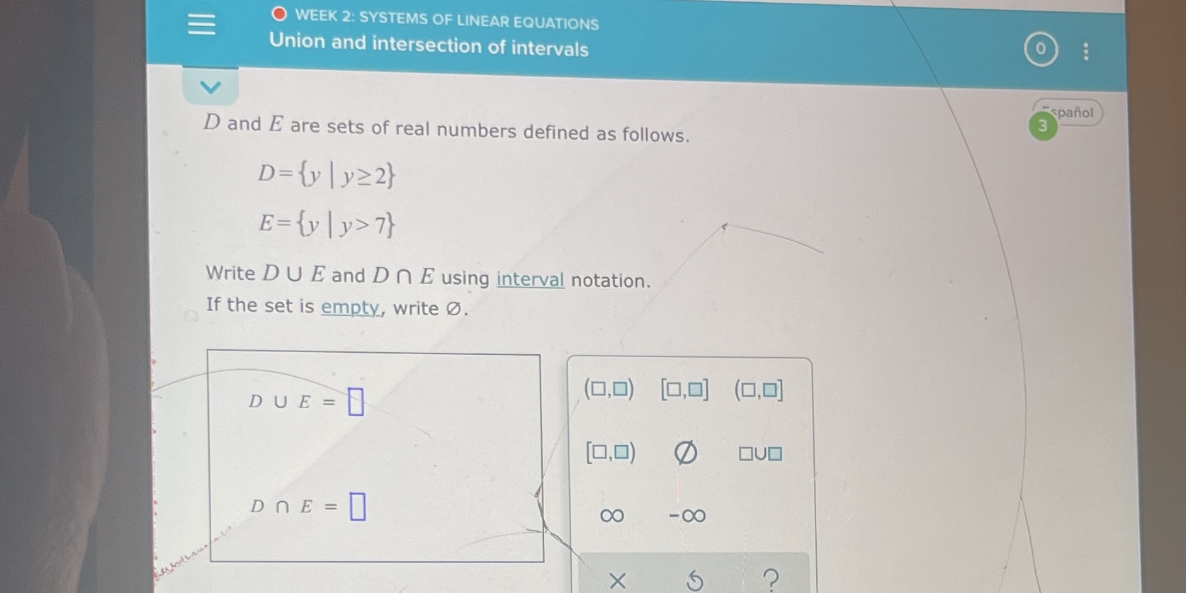 = O WEEK 2: SYSTEMS OF LINEAR EQUATIONS Union and