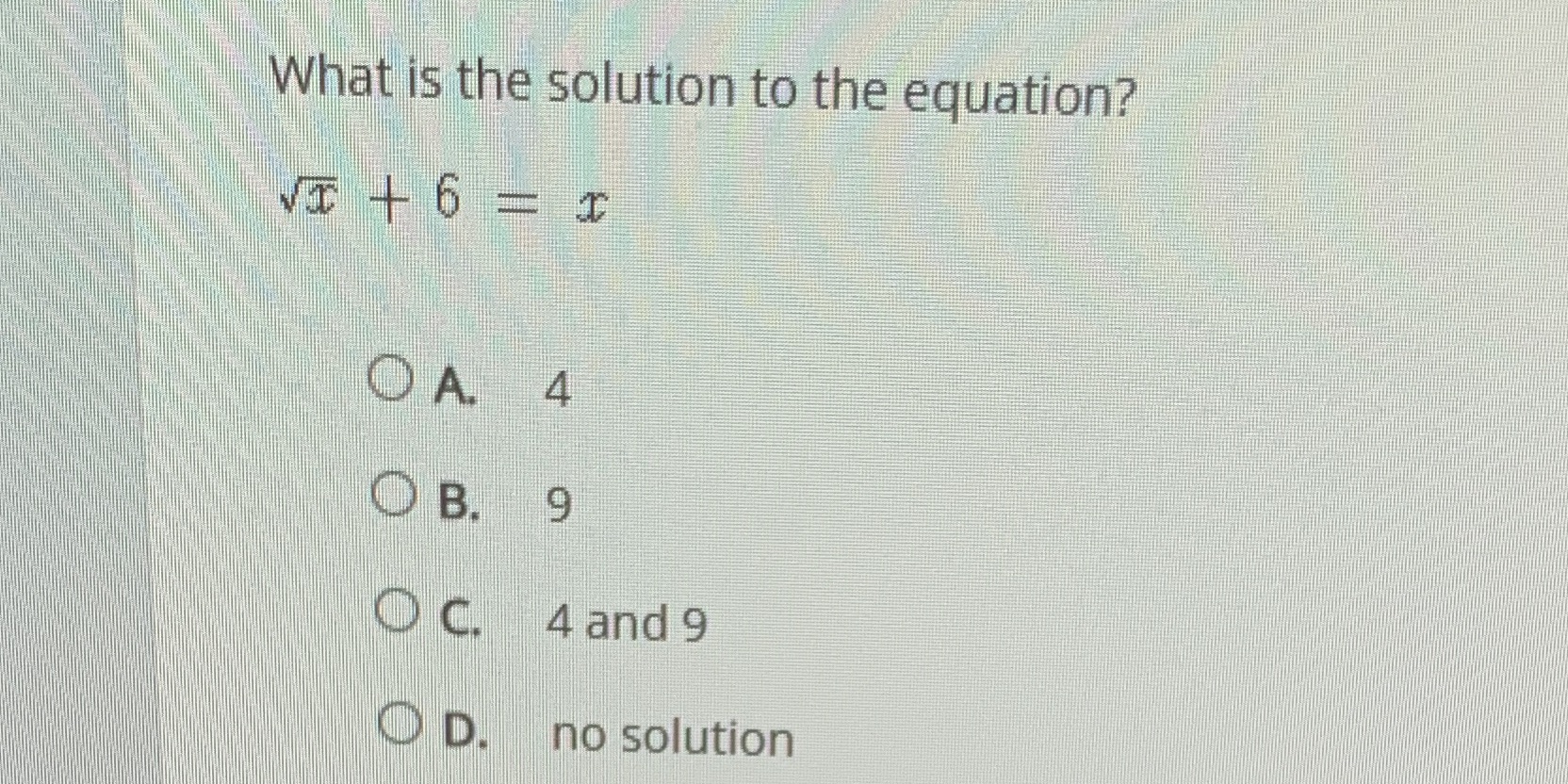 What is the solution to the equation? VT + 6 = OA