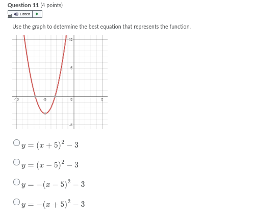 Question 11 (4 points) Listen Use the graph to