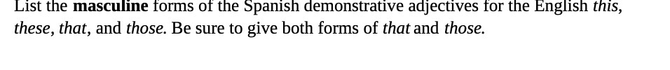 List the masculine forms of the Spanish